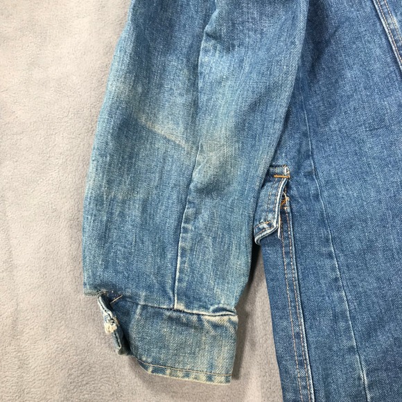Vintage 70s Lee Storm Rider Denim Jean Jacket Mens Medium Long Fade Distressed - Picture 13 of 16